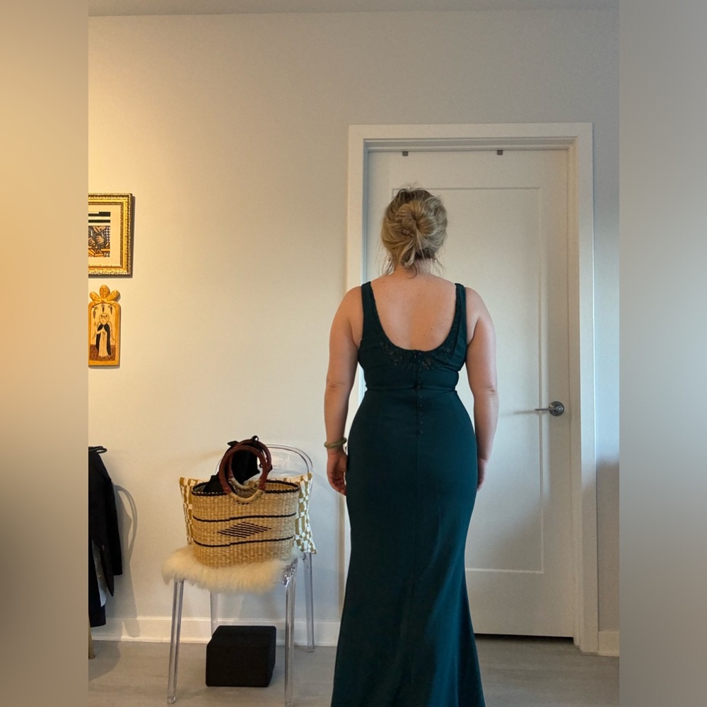Emerald Green Square Neck Lace Back Maxi - Picture 2 of 5